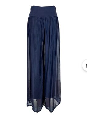 Bella Amore navy silk wide leg flowy pants size small medium NWT